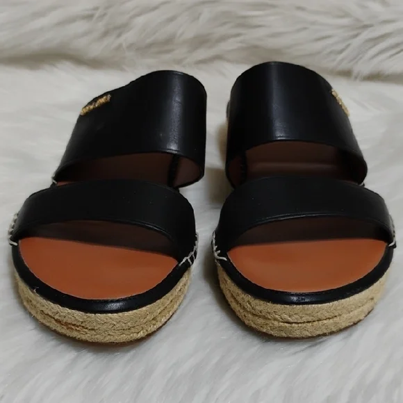 SALE! Coach Franca Black Leather Espadrilles Women's Sandals (#01) - Picture 3 of 16